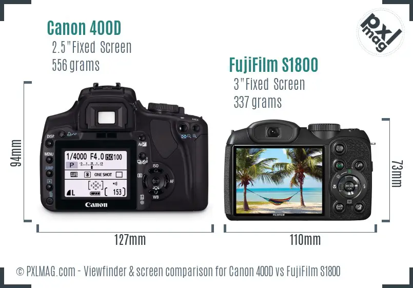 Canon 400D vs FujiFilm S1800 Screen and Viewfinder comparison