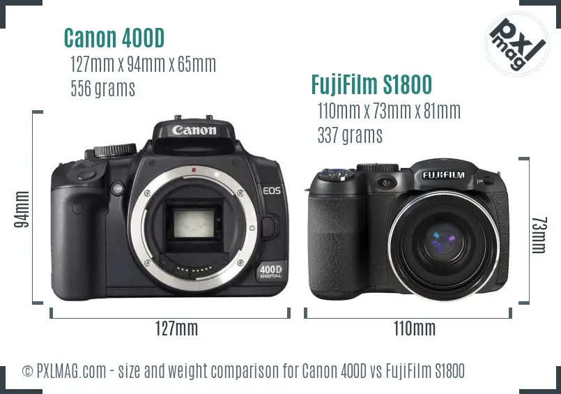 Canon 400D vs FujiFilm S1800 size comparison