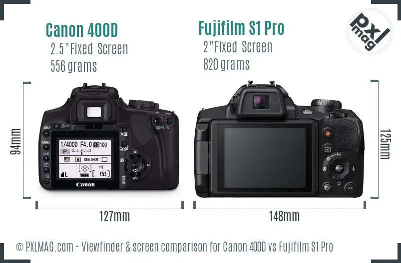 Canon 400D vs Fujifilm S1 Pro Screen and Viewfinder comparison