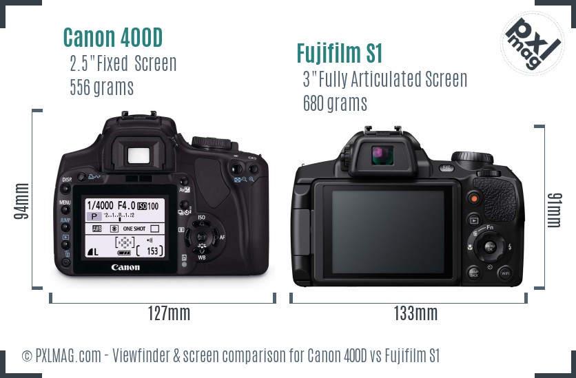 Canon 400D vs Fujifilm S1 Screen and Viewfinder comparison