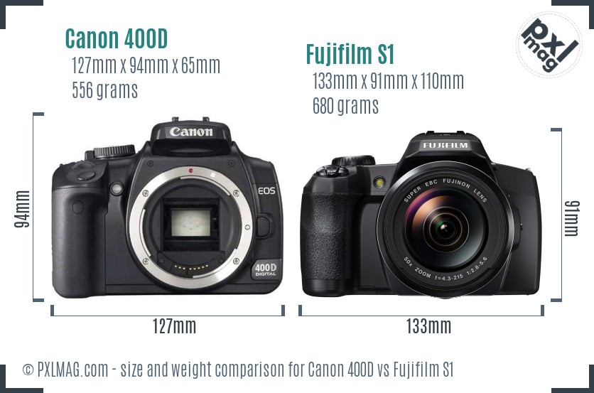 Canon 400D vs Fujifilm S1 size comparison