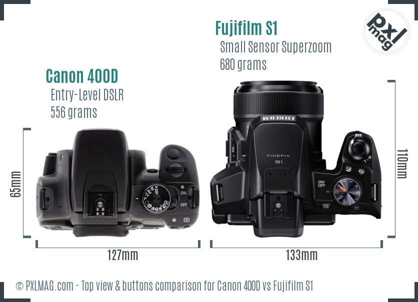 Canon 400D vs Fujifilm S1 top view buttons comparison