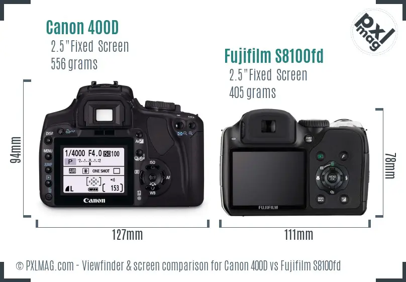 Canon 400D vs Fujifilm S8100fd Screen and Viewfinder comparison