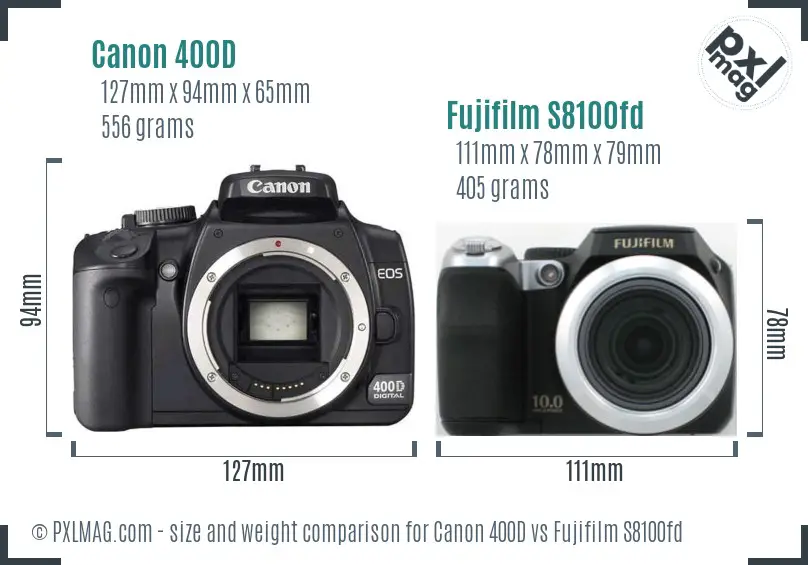 Canon 400D vs Fujifilm S8100fd size comparison