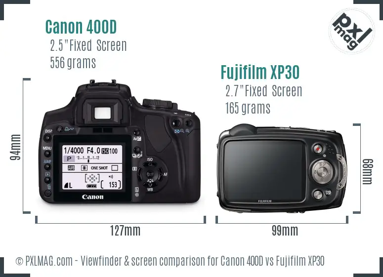 Canon 400D vs Fujifilm XP30 Screen and Viewfinder comparison