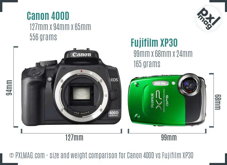 Canon 400D vs Fujifilm XP30 size comparison