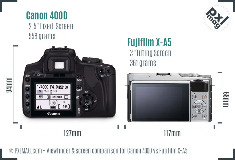 Canon 400D vs Fujifilm X-A5 Screen and Viewfinder comparison