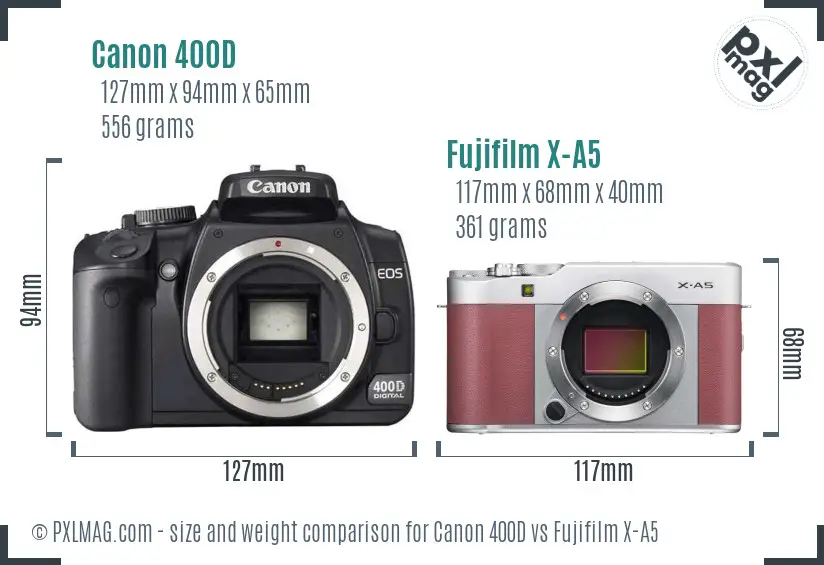 Canon 400D vs Fujifilm X-A5 size comparison