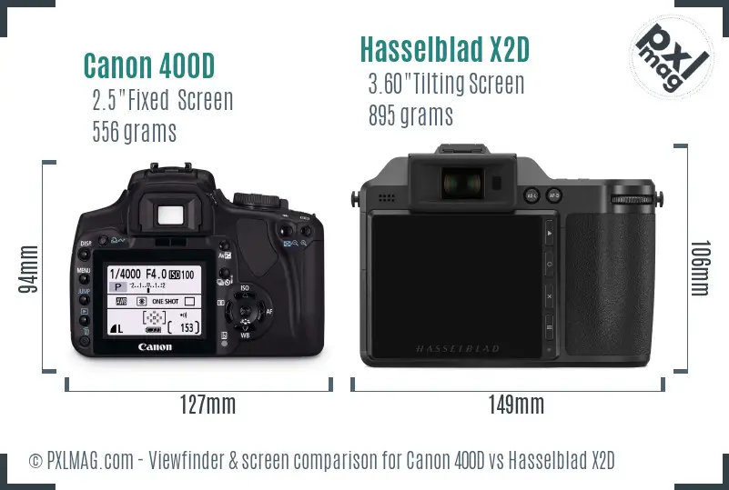 Canon 400D vs Hasselblad X2D Screen and Viewfinder comparison Canon 400D vs Hasselblad X2D Screen and Viewfinder comparison