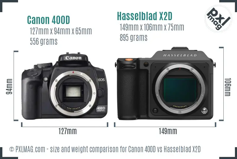Canon 400D vs Hasselblad X2D size comparison Canon 400D vs Hasselblad X2D size comparison