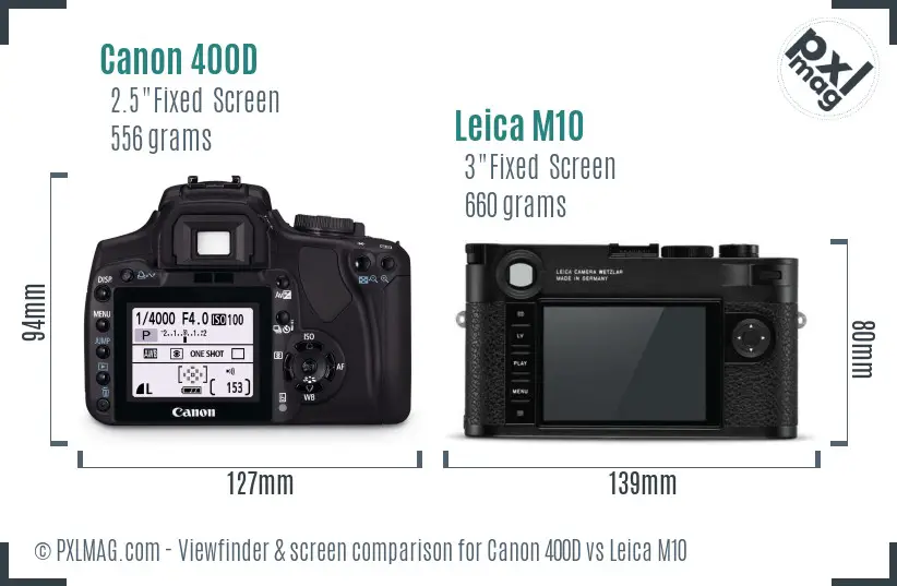 Canon 400D vs Leica M10 Screen and Viewfinder comparison
