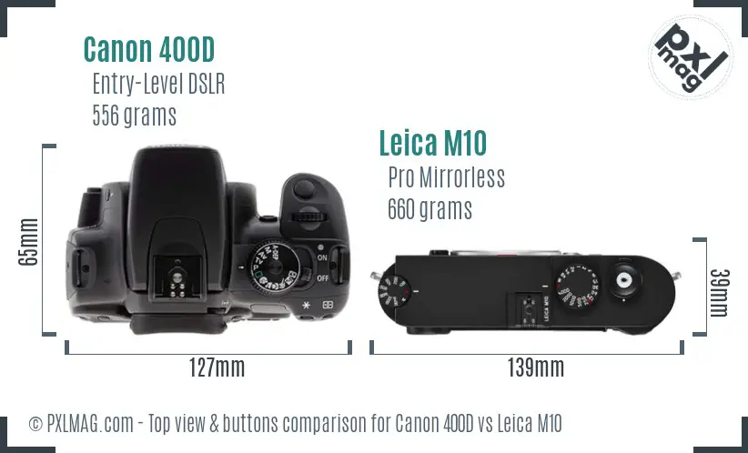 Canon 400D vs Leica M10 top view buttons comparison