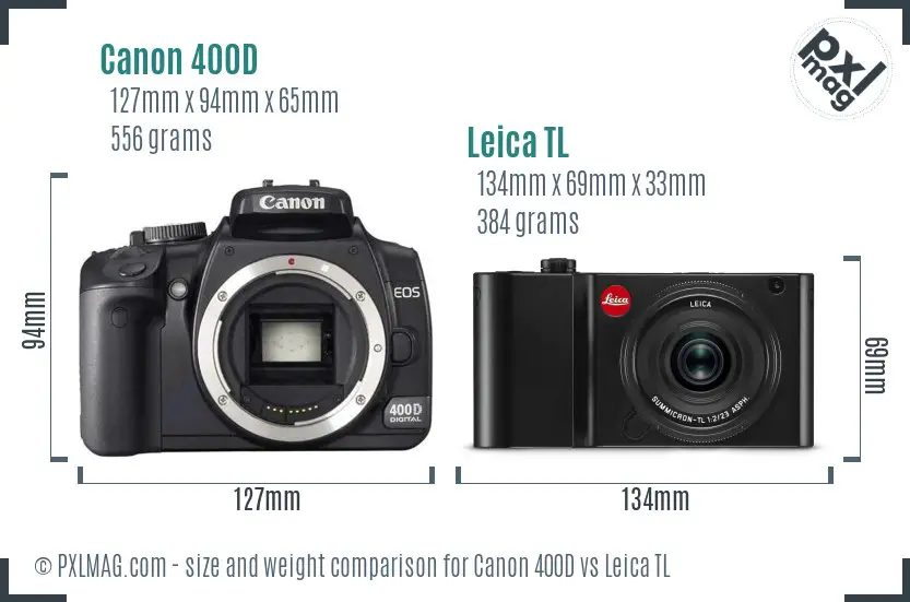 Canon 400D vs Leica TL size comparison
