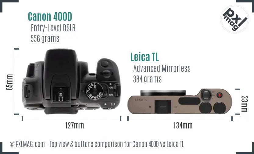 Canon 400D vs Leica TL top view buttons comparison