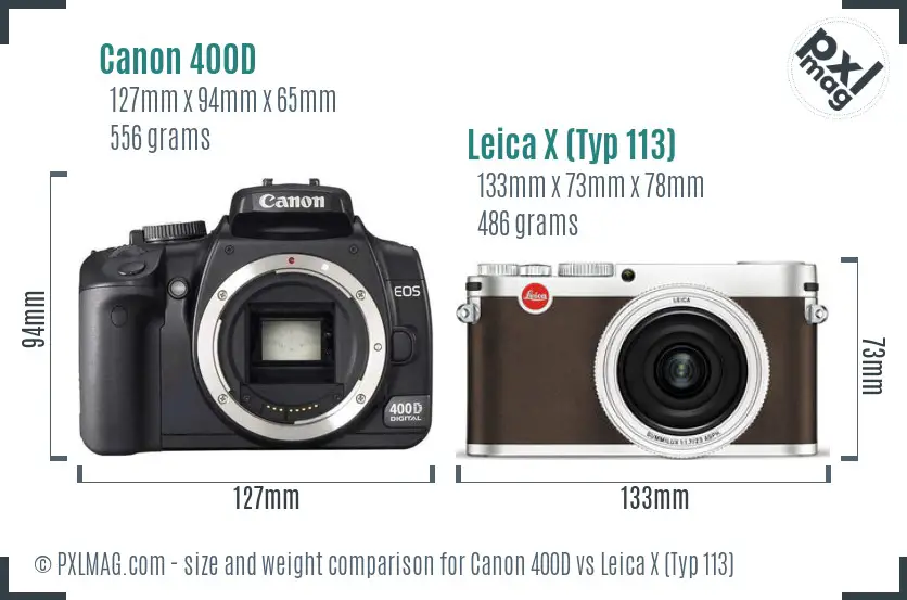 Canon 400D vs Leica X (Typ 113) size comparison