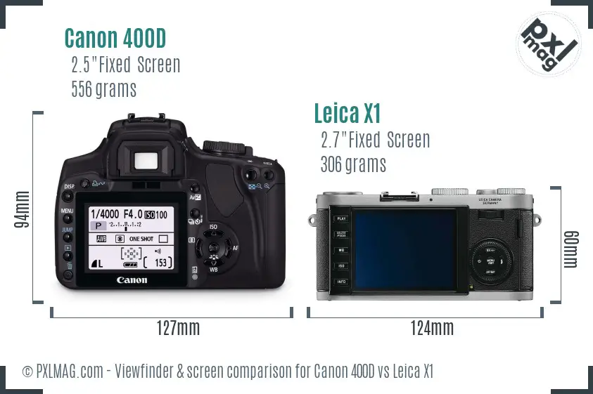 Canon 400D vs Leica X1 Screen and Viewfinder comparison