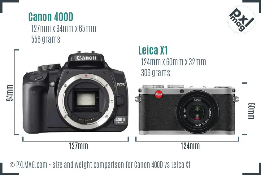 Canon 400D vs Leica X1 size comparison