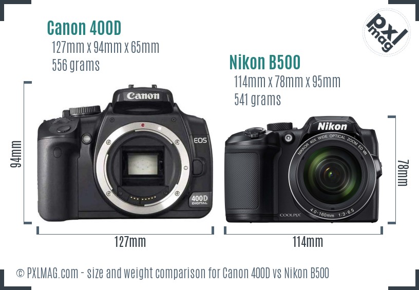 Canon 400D vs Nikon B500 size comparison