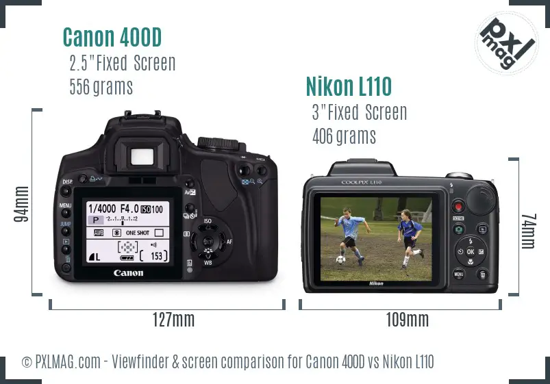 Canon 400D vs Nikon L110 Screen and Viewfinder comparison