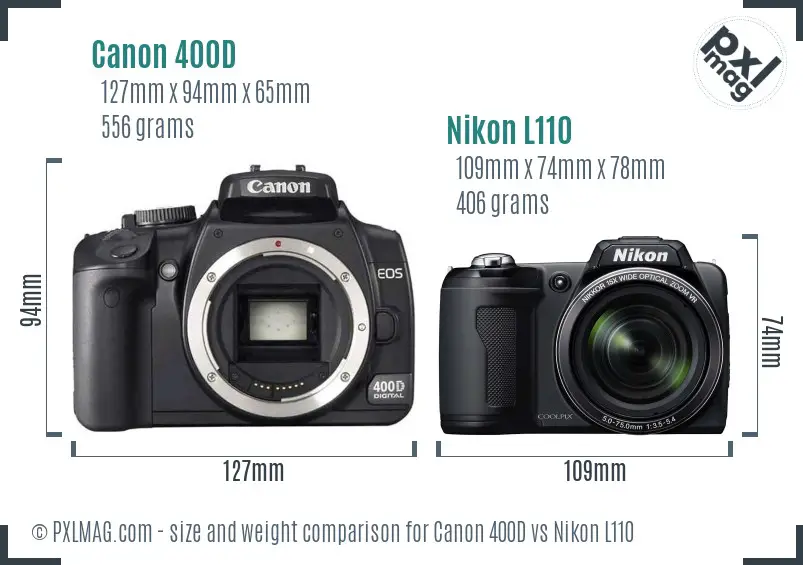 Canon 400D vs Nikon L110 size comparison