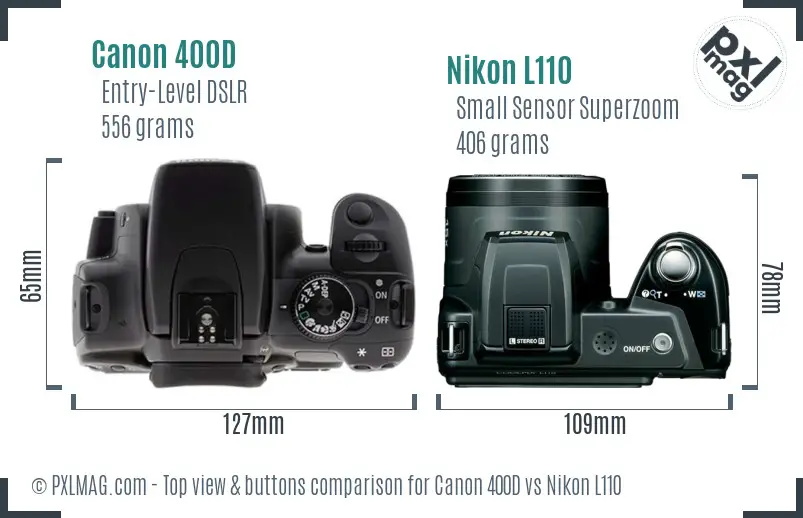 Canon 400D vs Nikon L110 top view buttons comparison