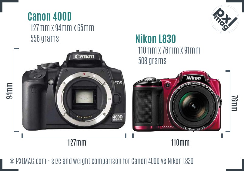 Canon 400D vs Nikon L830 size comparison Canon 400D vs Nikon L830 size comparison