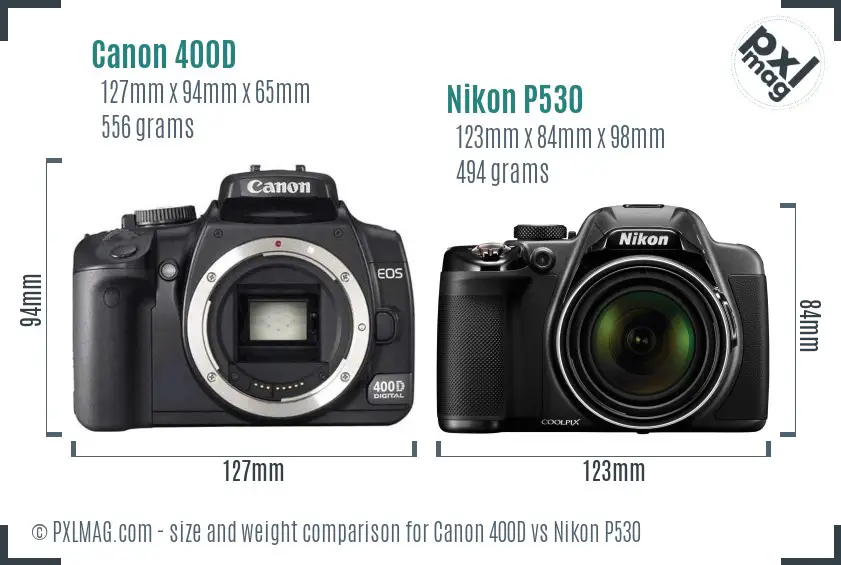Canon 400D vs Nikon P530 size comparison Canon 400D vs Nikon P530 size comparison