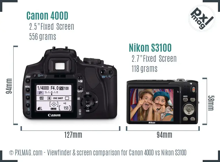 Canon 400D vs Nikon S3100 Screen and Viewfinder comparison