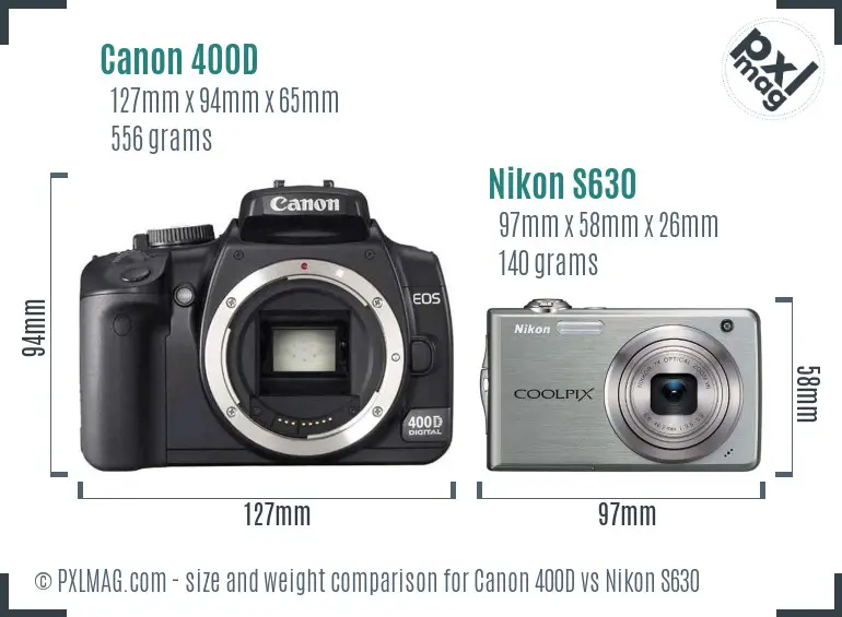 Canon 400D vs Nikon S630 size comparison