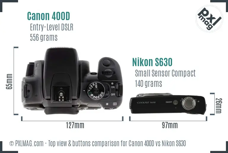 Canon 400D vs Nikon S630 top view buttons comparison