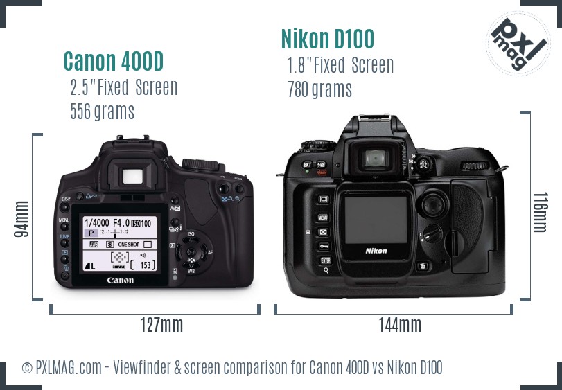 Canon 400D vs Nikon D100 Screen and Viewfinder comparison