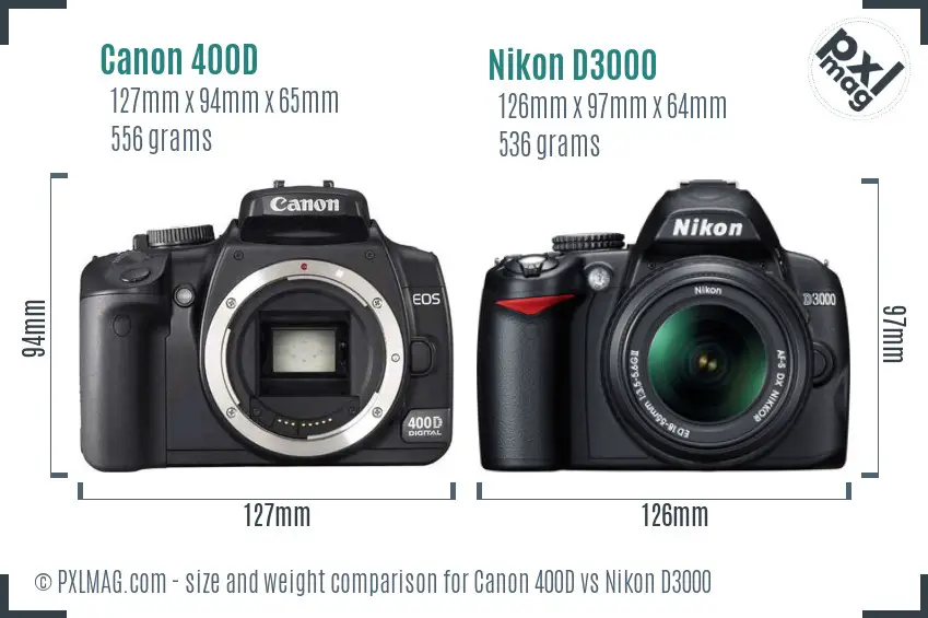 Canon 400D vs Nikon D3000 size comparison