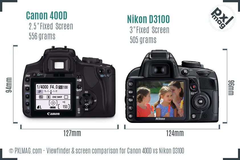 Canon 400D vs Nikon D3100 Screen and Viewfinder comparison