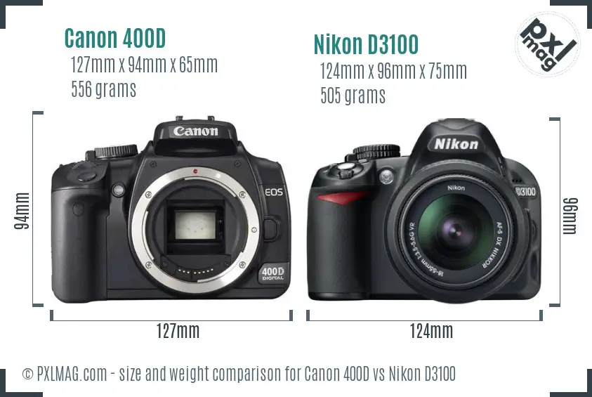 Canon 400D vs Nikon D3100 size comparison