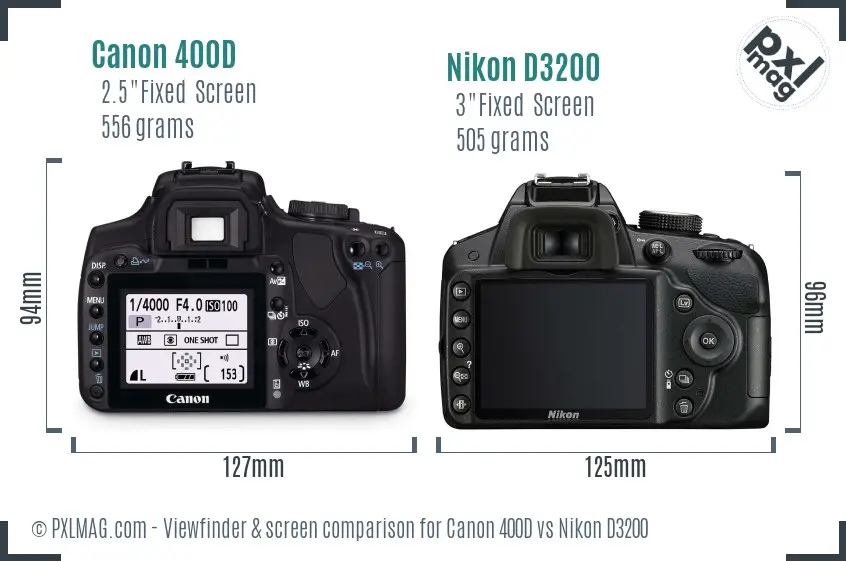 Canon 400D vs Nikon D3200 Screen and Viewfinder comparison