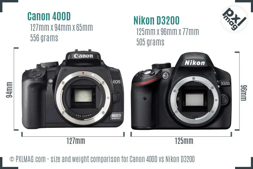 Canon 400D vs Nikon D3200 size comparison