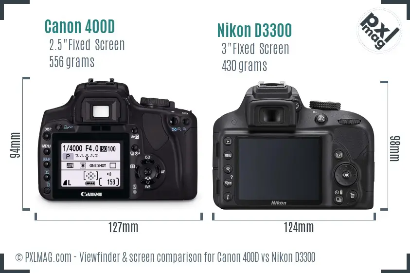 Canon 400D vs Nikon D3300 Screen and Viewfinder comparison