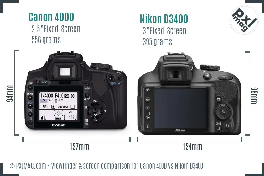 Canon 400D vs Nikon D3400 Screen and Viewfinder comparison