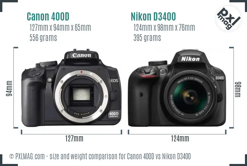 Canon 400D vs Nikon D3400 size comparison