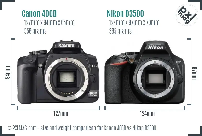 Canon 400D vs Nikon D3500 size comparison