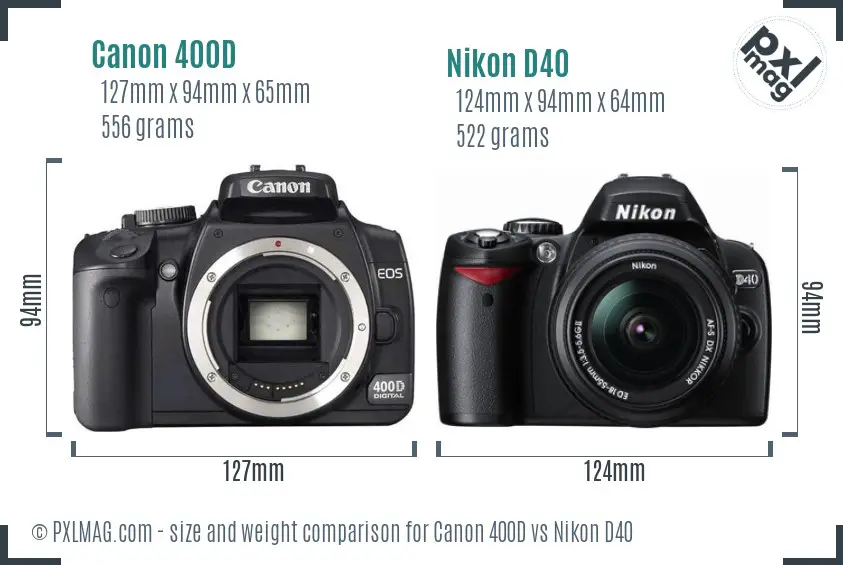 Canon 400D vs Nikon D40 size comparison Canon 400D vs Nikon D40 size comparison