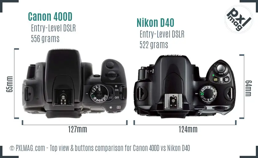 Canon 400D vs Nikon D40 top view buttons comparison Canon 400D vs Nikon D40 top view buttons comparison