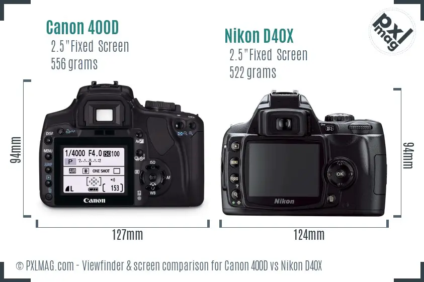 Canon 400D vs Nikon D40X Screen and Viewfinder comparison
