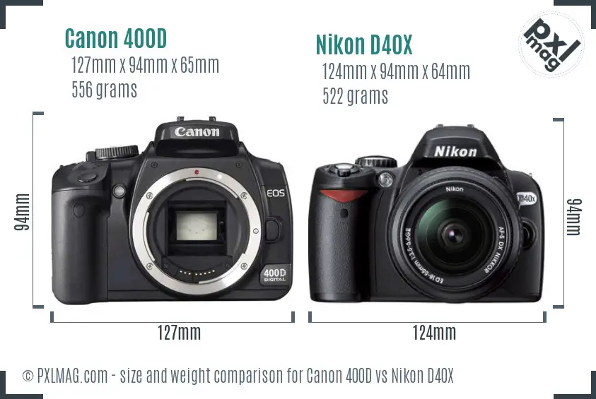 Canon 400D vs Nikon D40X size comparison