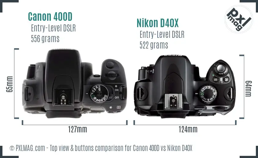 Canon 400D vs Nikon D40X top view buttons comparison