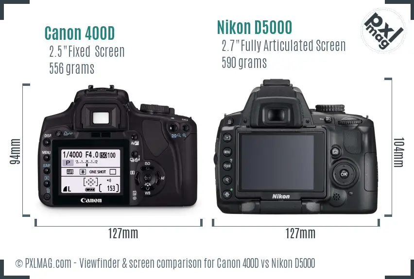 Canon 400D vs Nikon D5000 Screen and Viewfinder comparison