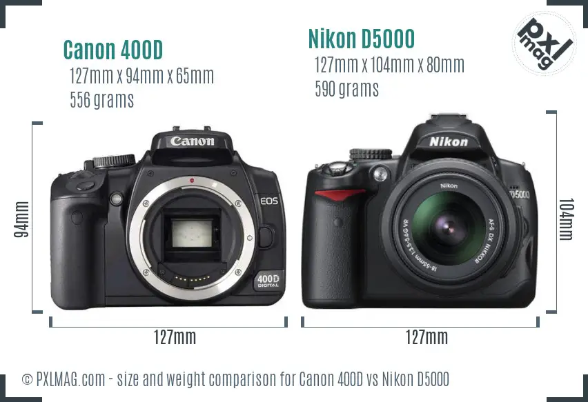 Canon 400D vs Nikon D5000 size comparison