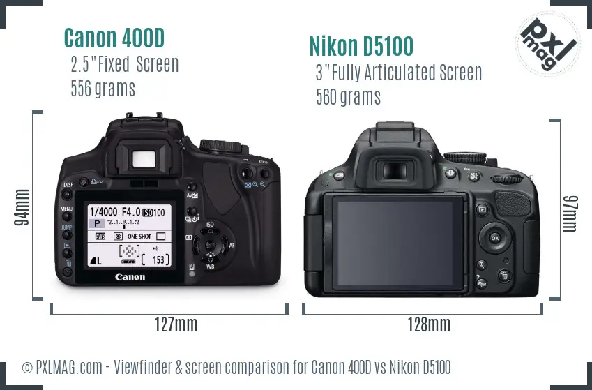 Canon 400D vs Nikon D5100 Screen and Viewfinder comparison