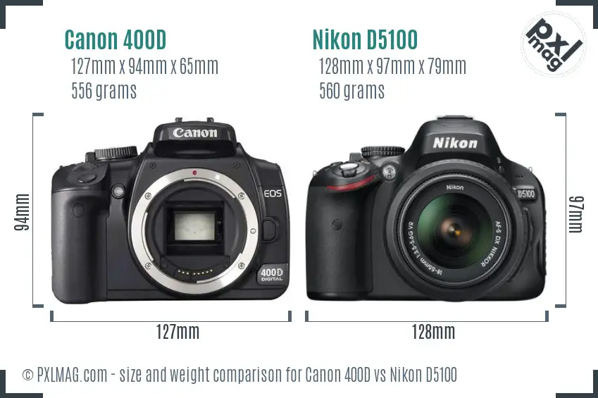 Canon 400D vs Nikon D5100 size comparison