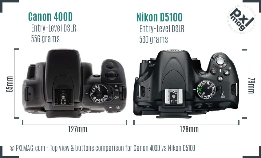 Canon 400D vs Nikon D5100 top view buttons comparison
